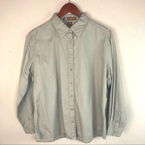 Harriton Grey Long Sleeve Button Down Top Women's Large - Picture 1 of 9